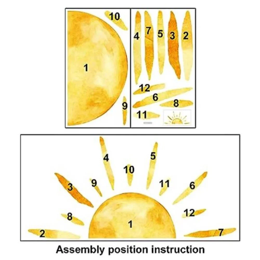 Half Sun Wall Decal Extra Large Boho Sunshine Peel Stick Removable Nursery Decor